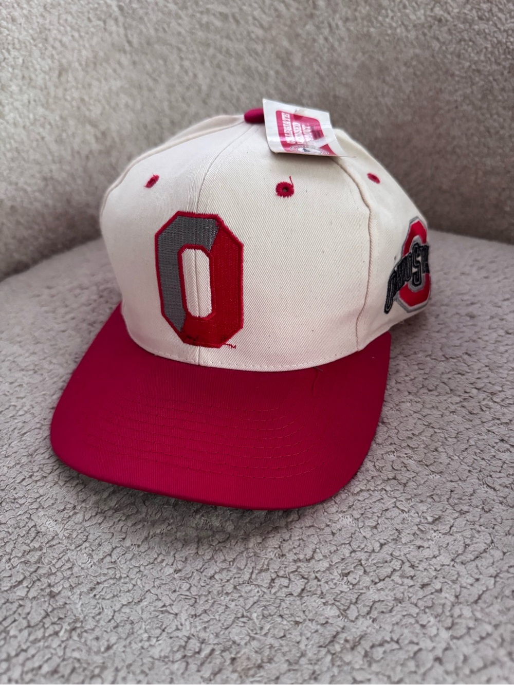 Vintage Ohio State Buckeyes Snapback Hat NWT Block O Cream Red Cap NCAA